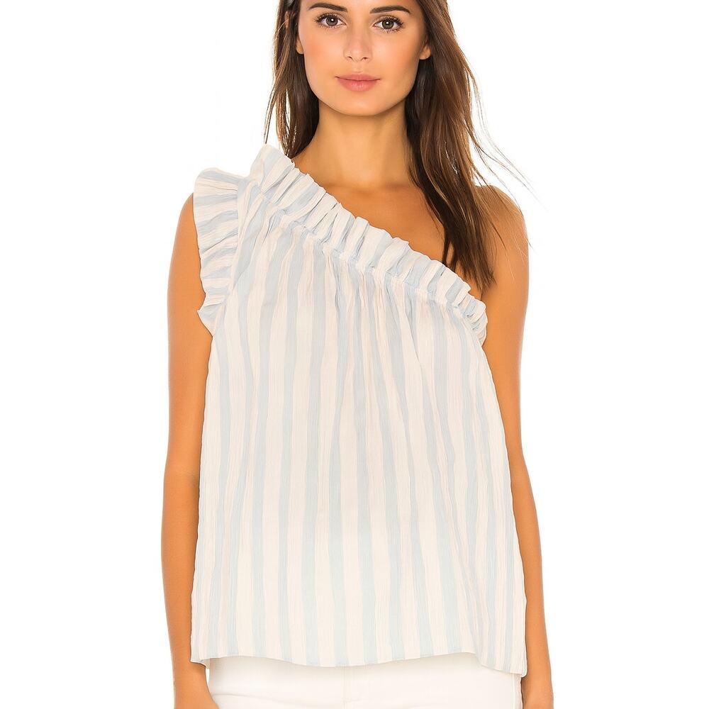 Mason’s Daughter One Shoulder Ruffle Striped Top in Blue White size Small NEW